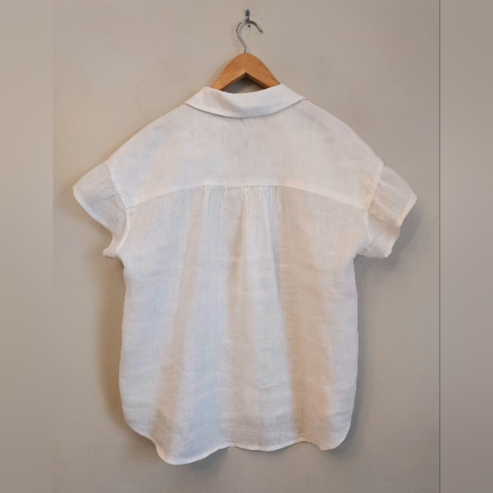 Bella Dahl NEW White Linen Ruffled Short Sleeve Top Shirt Blouse Size Medium - Picture 12 of 15